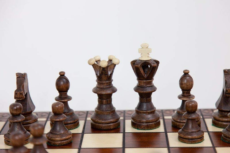 Wegiel Handmade European Ambassador Chess Set - Wooden 21 Inch Beech & Birch Board with Felt Base - Carved Hornbeam & Sycamore Wood Chess Pieces - Image 3